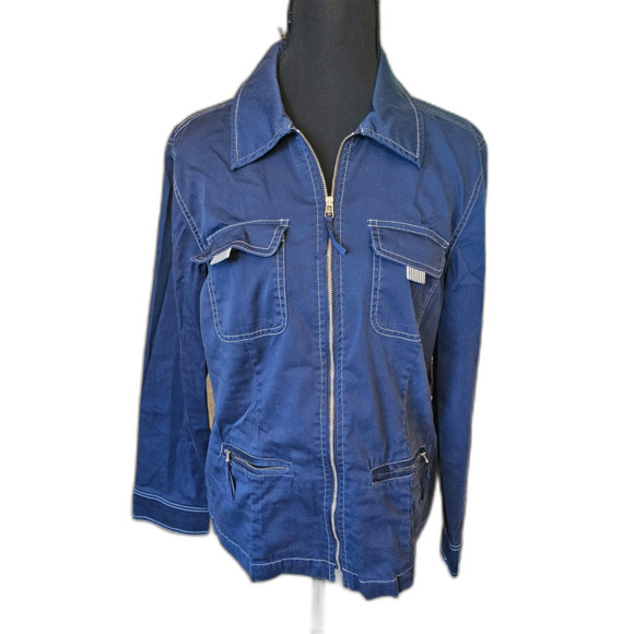 Navy Blue Utility Jacket Koret Size S Contrast Stitching, Zip & Button Pockets - Picture 1 of 6